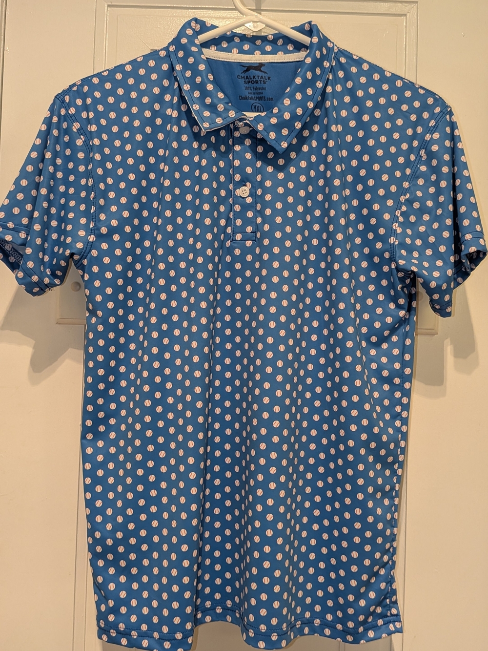 ChalkTalk Kids' Blue Polo with White Baseball Dot Print